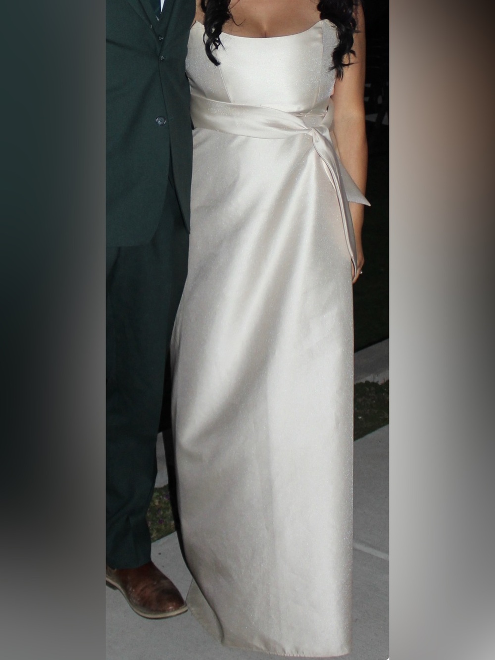 ALFRED SUNG Champagne Strapless Maxi Dress